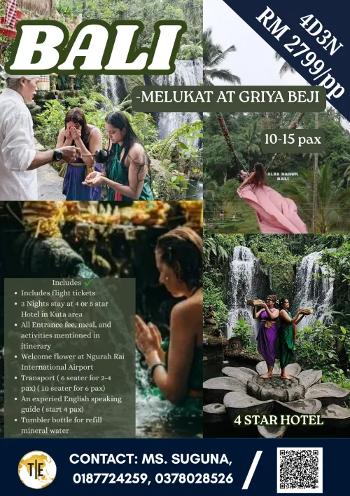 Bali Melukat water-purification ritual tour package poster, 4D3N with pricing