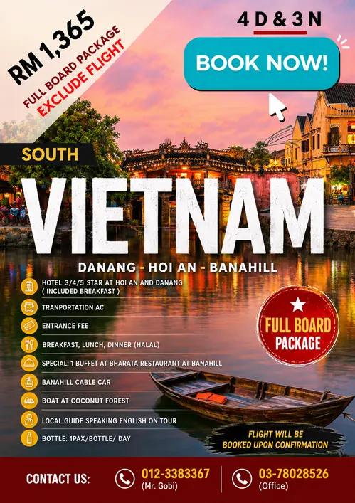 South Vietnam Da Nang tour package poster, 4 days 3 nights full board, excludes flight