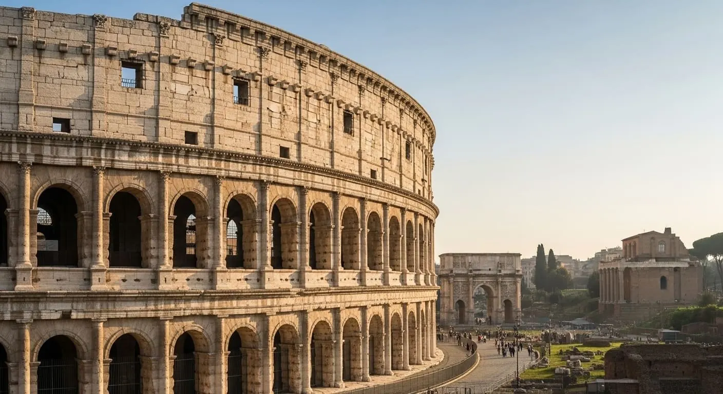 The Colosseum in Rome at golden hour, an enduring symbol of human achievement